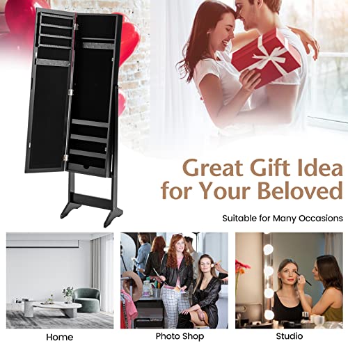 COSTWAY Standing Jewelry Armoire Cabinet with Mirror, Black
