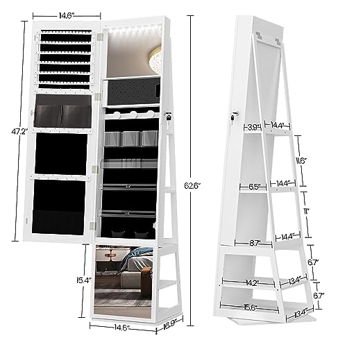 Hzuaneri White Jewelry Cabinet Armoire with Rotating Base
