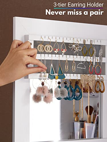 YOKUKINA LED Mirror Jewelry Armoire with Lockable Storage