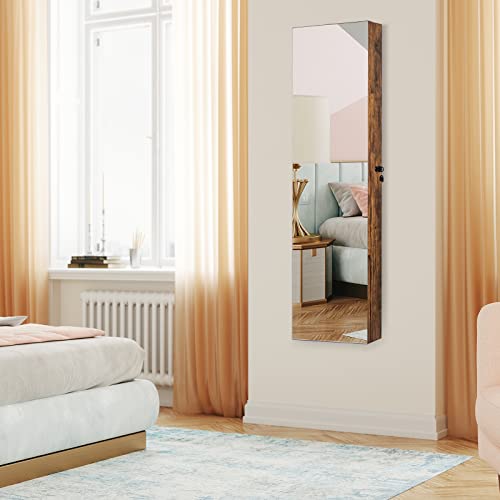 Rustic Brown Jewelry Armoire with Mirror & LED Lights