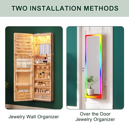 HNEBC LED Mirror Jewelry Cabinet with RGB Lights