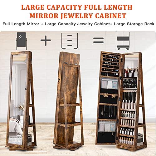 66'' Rotating Jewelry Armoire with Lockable Mirror