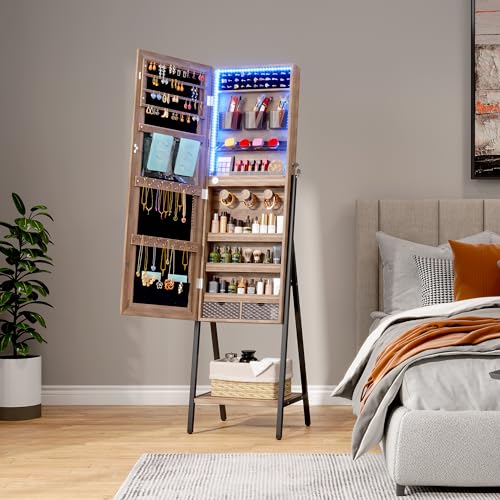 Brown Jewelry Cabinet with Full Length Mirror