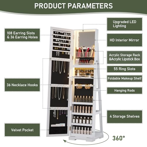 jajov Lockable LED Jewelry Armoire with 3 Color Lights