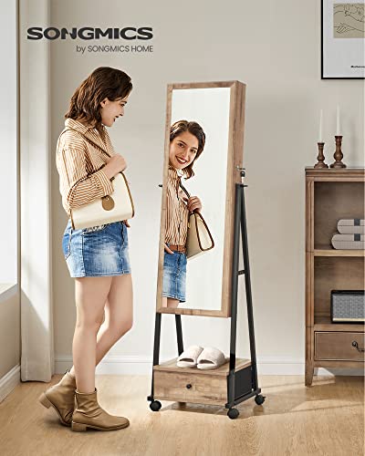 SONGMICS Floor Standing Jewelry Cabinet with Mirror, Drawer, Shelf