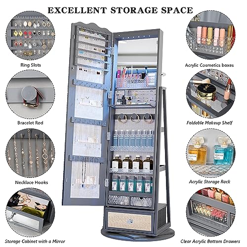 360° Rotating LED Jewelry Armoire with Large Capacity