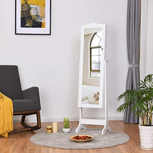 White Jewelry Armoire Organizer with Mirror and LEDs