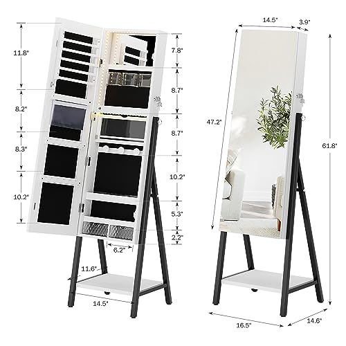 White Jewelry Armoire with Mirror and LED Light