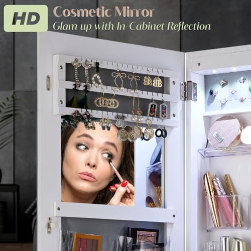 YOKUKINA LED Mirror Jewelry Armoire with Lockable Storage