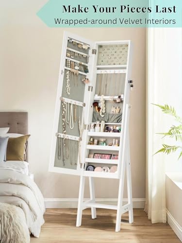 LUXFURNI White Jewelry Armoire/Cabinet with Full-Length Mirror