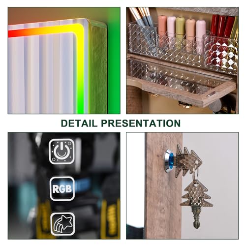 HNEBC LED Mirror Jewelry Cabinet with RGB Lights
