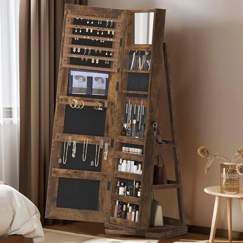 sogesfurniture Rotatable Jewelry Organizer Armoire, Lockable Cabinet, Mirror