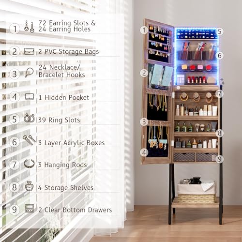 Brown Jewelry Cabinet with Full Length Mirror