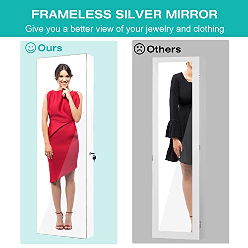 White Jewelry Armoire with LED Strip, Mirror & Storage