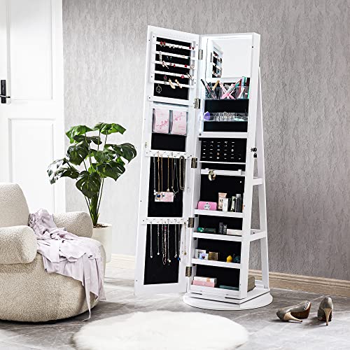 SICOTAS Jewelry Cabinet with Storage and Rotating Mirror