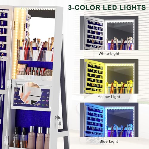 360° Rotating Jewelry Armoire with Lockable Mirror Organizer