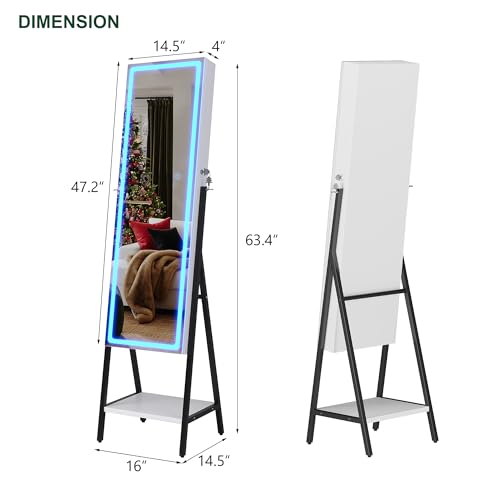 LED Mirror Jewelry Armoire Organizer with Lock, Adjustable Lights