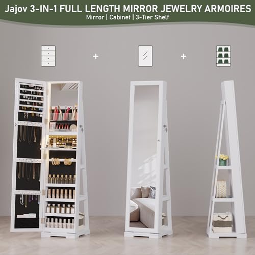 jajov Lockable LED Jewelry Armoire with 3 Color Lights