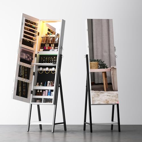 White Jewelry Armoire with Mirror and LED Light