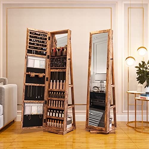 66'' Rotating Jewelry Armoire with Lockable Mirror