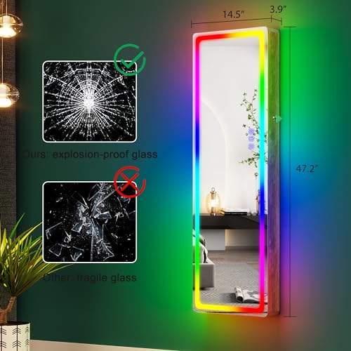 HNEBC LED Mirror Jewelry Cabinet with RGB Lights