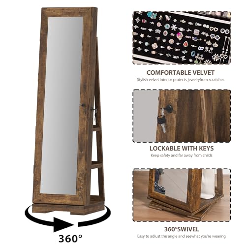 sogesfurniture Rotatable Jewelry Organizer Armoire, Lockable Cabinet, Mirror