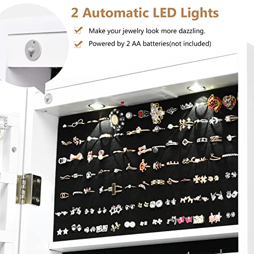 White Wall Mounted Jewelry Armoire with Mirror & Storage