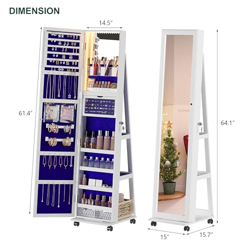 360° Rotating Jewelry Armoire with Lockable Mirror Organizer