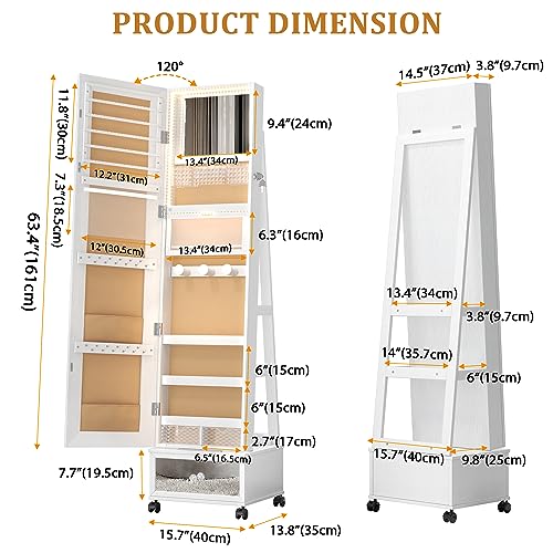 360° Swivel Jewelry Mirror Cabinet with Lights & Organizer