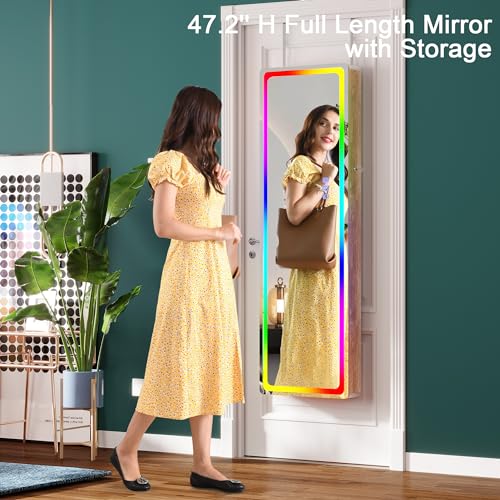 HNEBC LED Mirror Jewelry Cabinet with RGB Lights