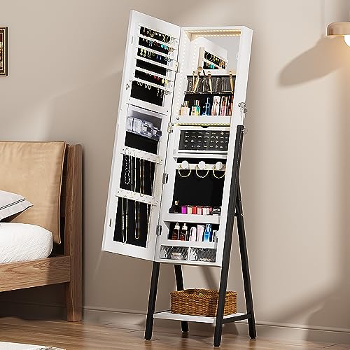 White Jewelry Armoire with Mirror and LED Light
