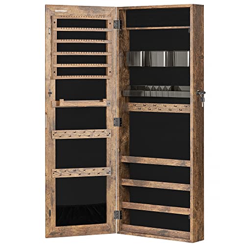 Lockable Jewelry Cabinet with Full-Length Mirror, Textured Brown