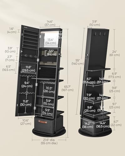 360° Swivel Mirrored Jewelry Cabinet with Lights, Storage Organizer