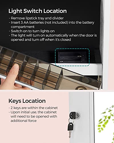 White Standing Mirror Jewelry Armoire with LED Lights