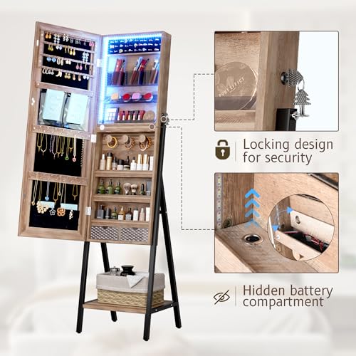 Brown Jewelry Cabinet with Full Length Mirror