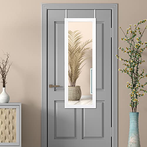 White Jewelry Cabinet with Mirror and Necklace Hooks