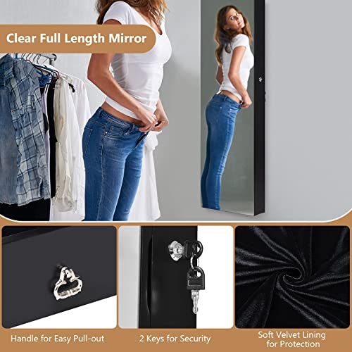 White Wall Mounted Jewelry Armoire with Mirror & Storage