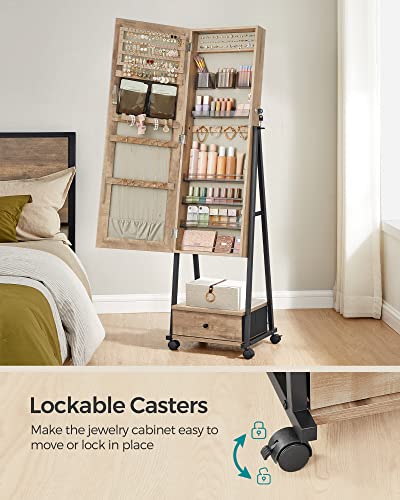 SONGMICS Floor Standing Jewelry Cabinet with Mirror, Drawer, Shelf