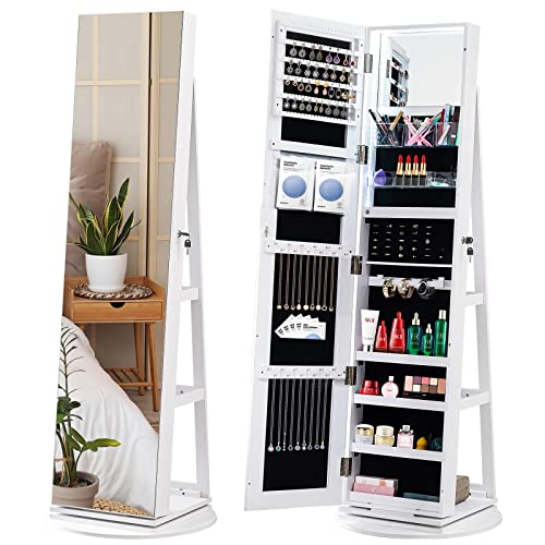 SICOTAS Jewelry Cabinet with Storage and Rotating Mirror