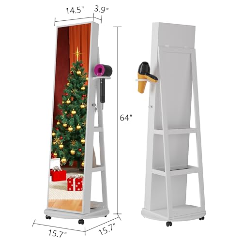 360° Swivel LED Mirror Jewelry Armoire Organizer (White)