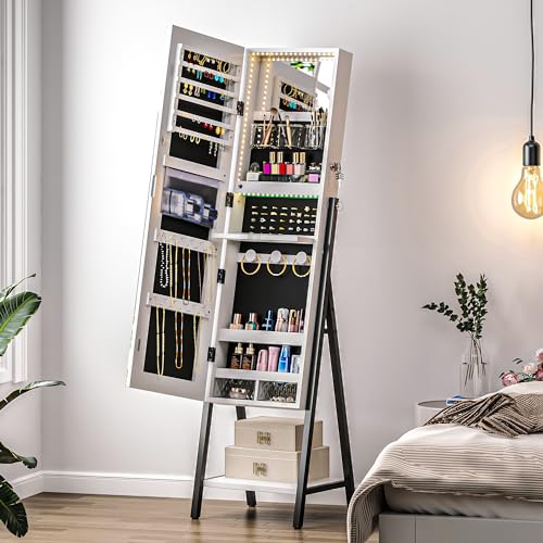 White Jewelry Armoire with Mirror and LED Light