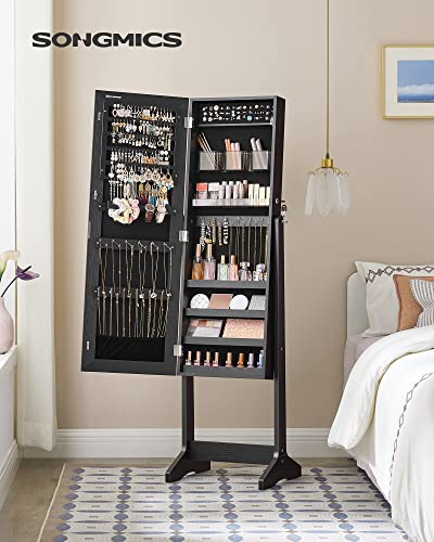 Black Jewelry Cabinet Armoire with Lockable Storage & Mirror