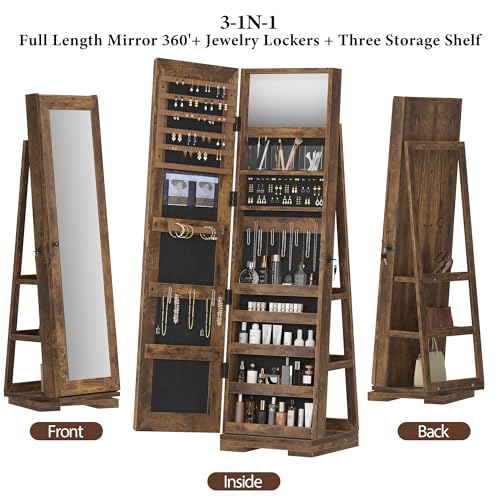 sogesfurniture Rotatable Jewelry Organizer Armoire, Lockable Cabinet, Mirror