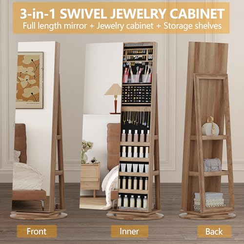 360° Swivel Jewelry Cabinet with Full Length Mirror