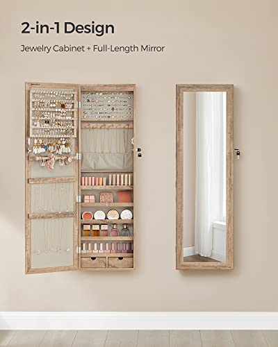 SONGMICS Toasted Oak Jewelry Cabinet Organizer with Mirror