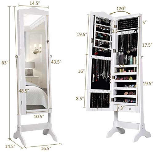 White Jewelry Armoire Organizer with Mirror and LEDs