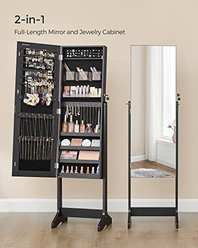 Black Jewelry Cabinet Armoire with Lockable Storage & Mirror