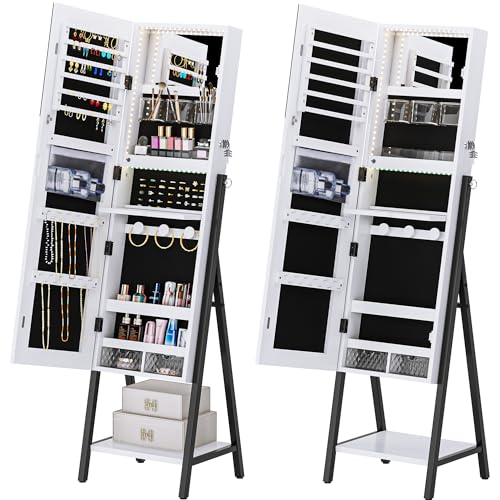 White Jewelry Armoire with Mirror and LED Light