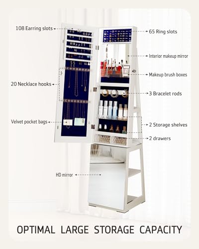 Dystler Swivel Jewelry Cabinet with Full-Length Mirror & Lights