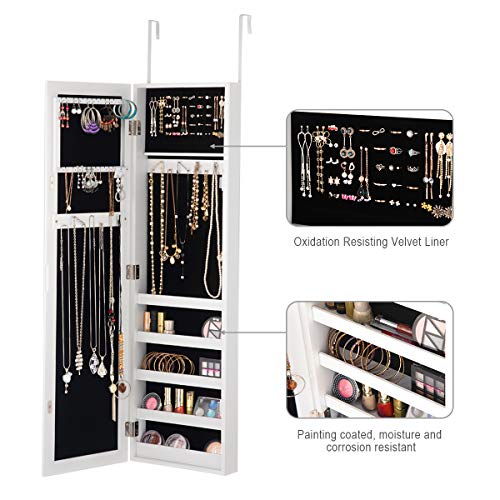 Giantex Wall-Mounted Jewelry Cabinet with Mirror & Shelves